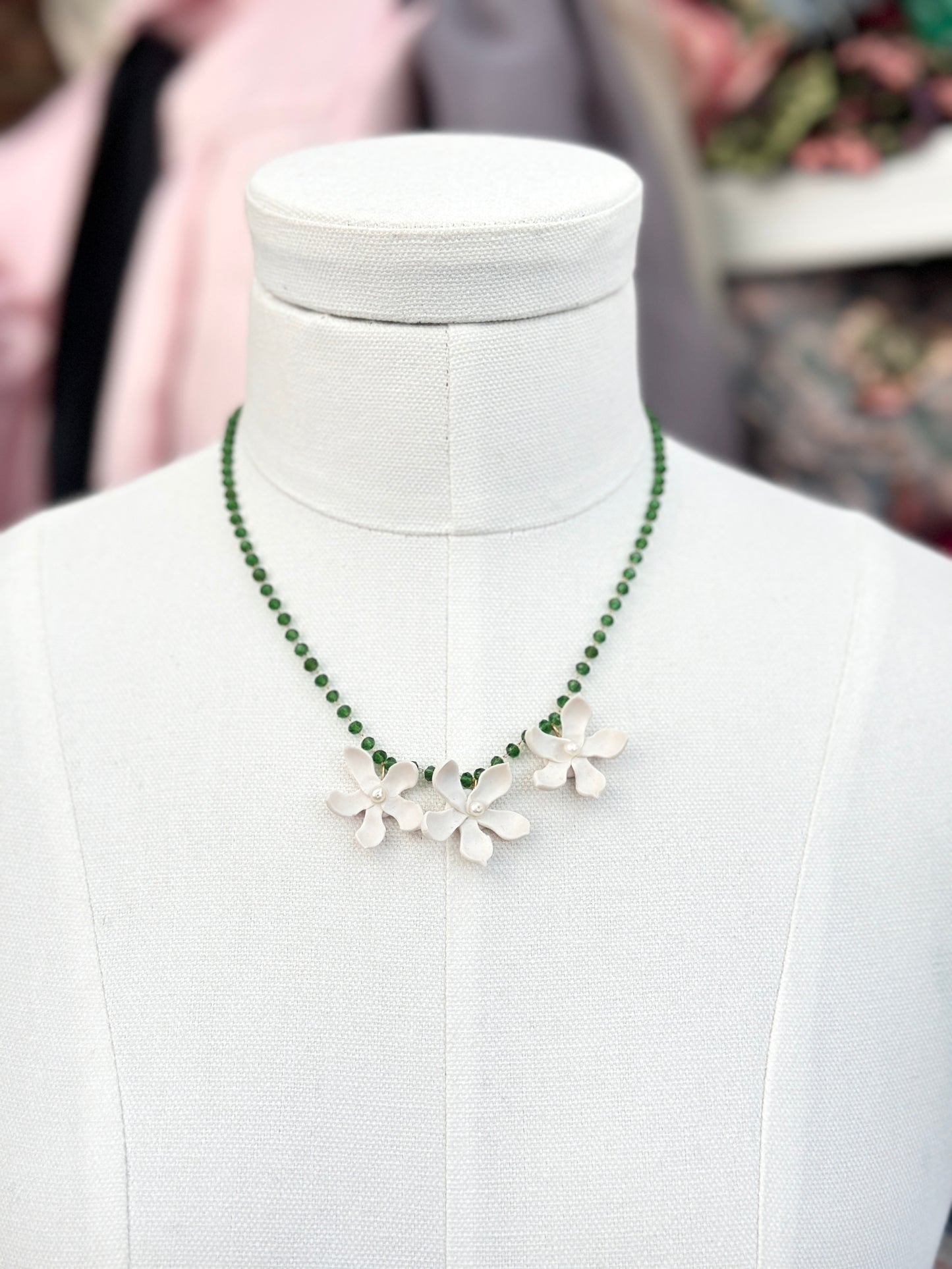 Trio Sampaguita Choker Green Crystal Acrylic Necklace