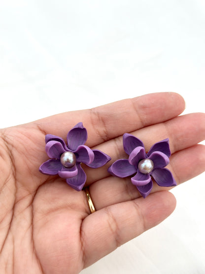 Ube Sampaguita Pearl Studs
