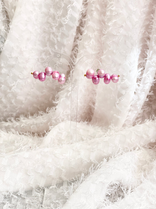 Bunch of Pearls Horizontal Stud Earrings in Ube Pink