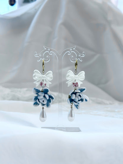 Bow, Sampaguita, and Pearls Drop Earrings