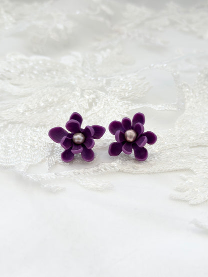 Ube Sampaguita Pearl Studs