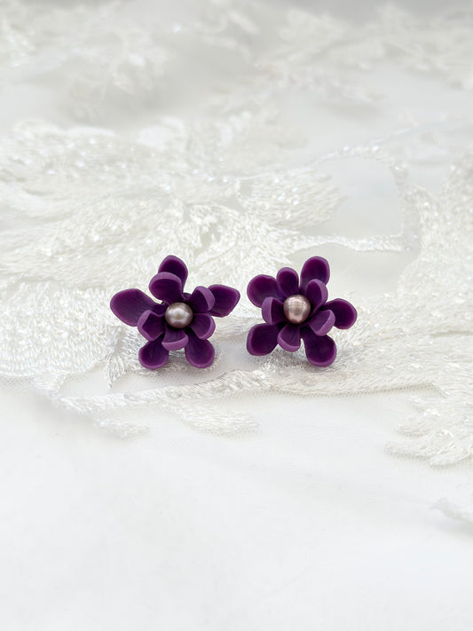 Ube Sampaguita Pearl Studs