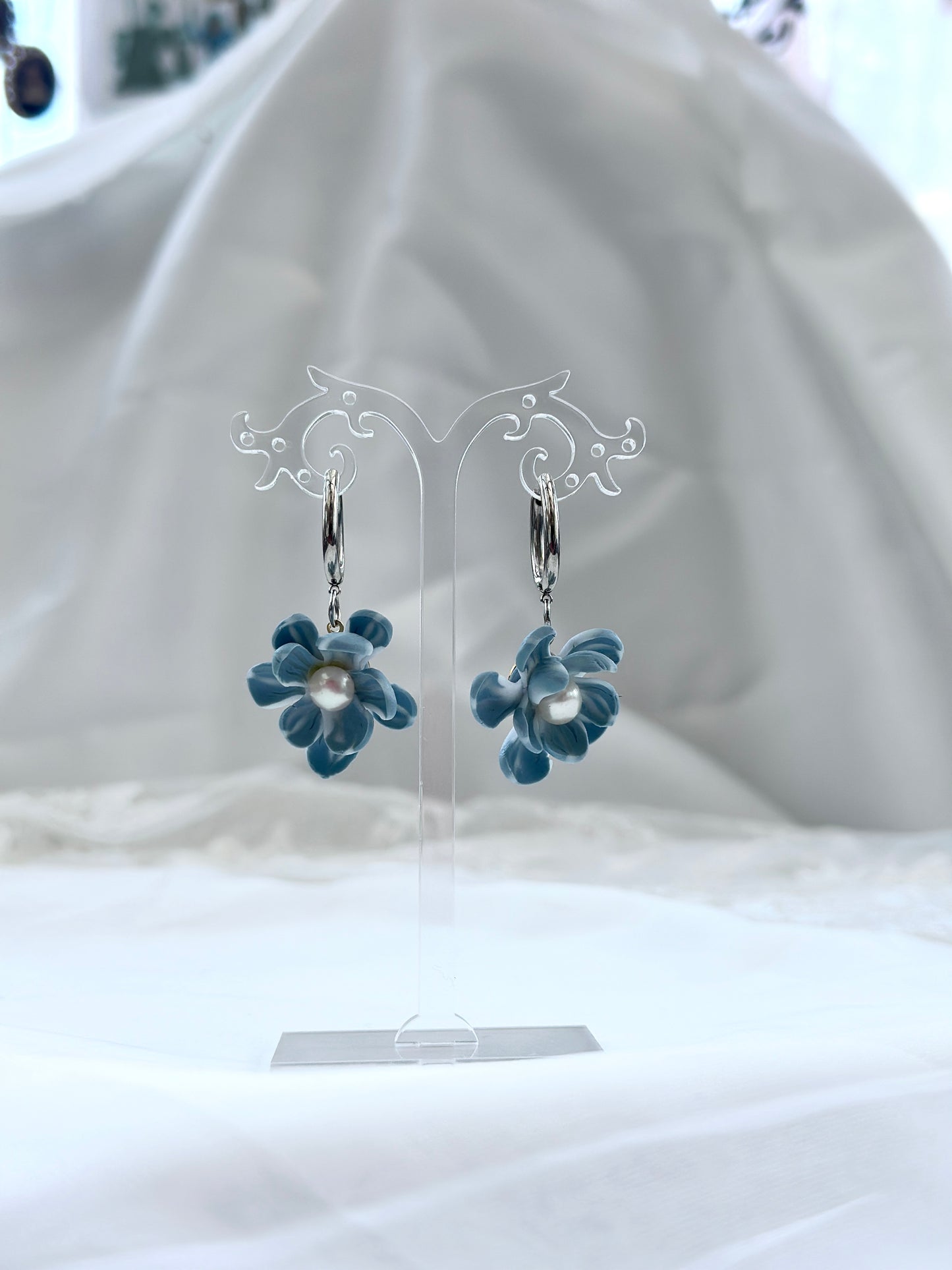 Baby Blue Sampaguita with Silver Hoops