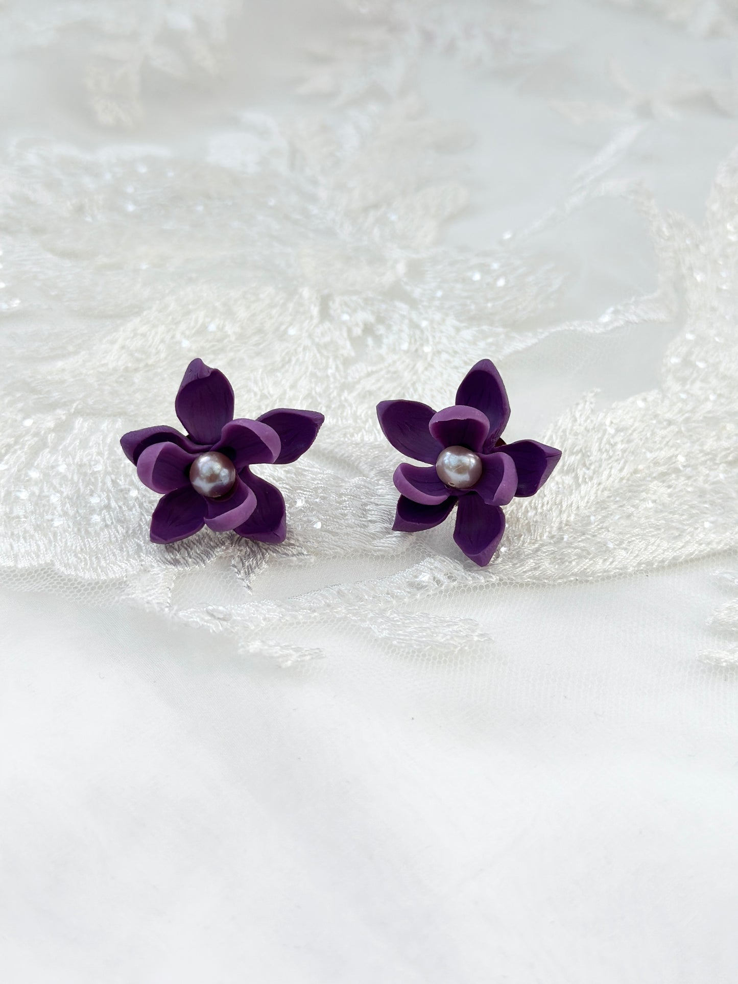 Ube Sampaguita Pearl Studs