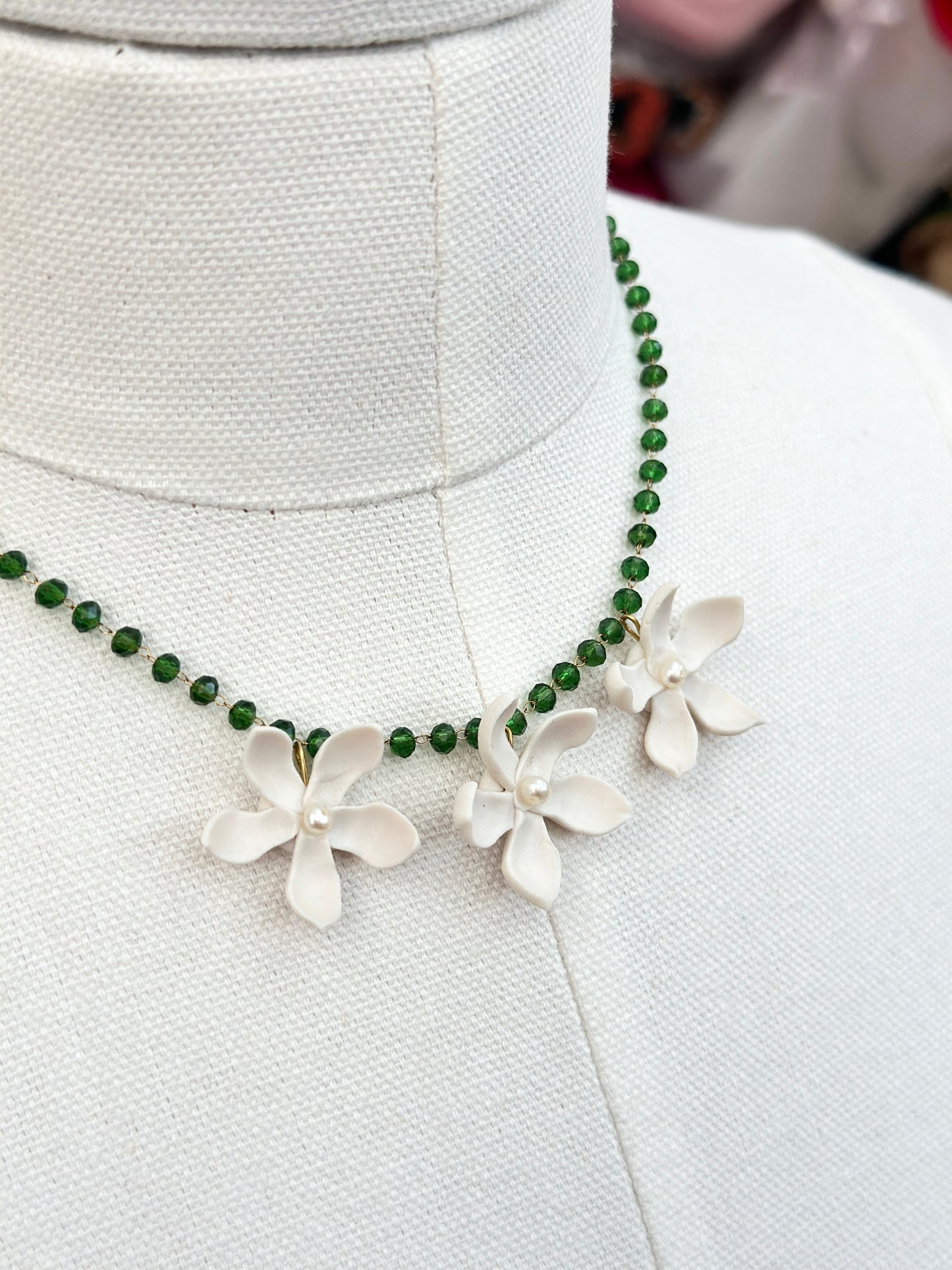 Trio Sampaguita Choker Green Crystal Acrylic Necklace