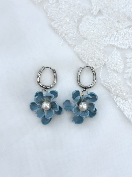 Baby Blue Sampaguita with Silver Hoops
