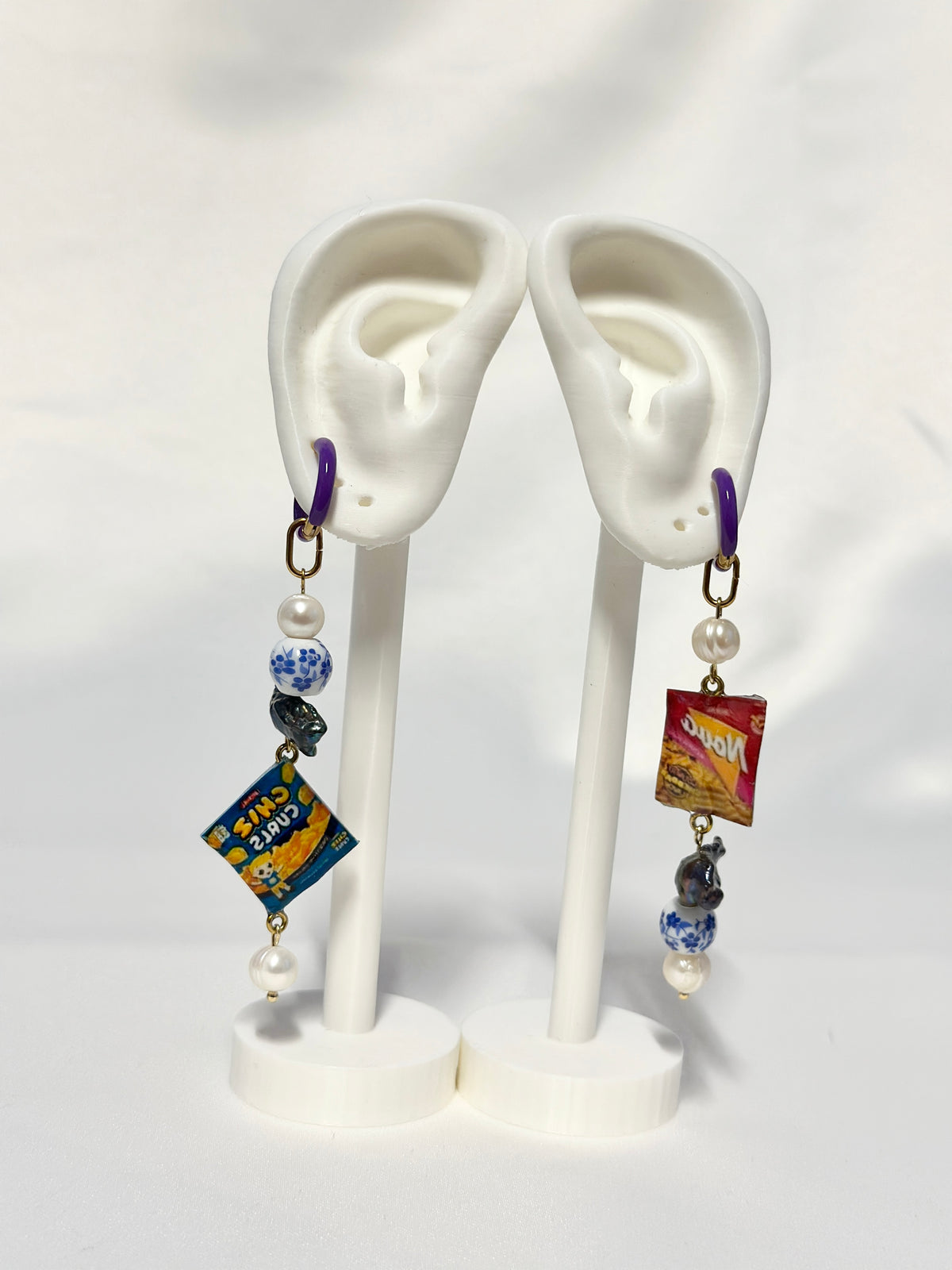Cheez Curls and Nova Pearl Hoop Dangling Earrings