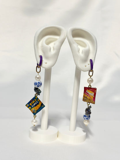 Cheez Curls and Nova Pearl Hoop Dangling Earrings
