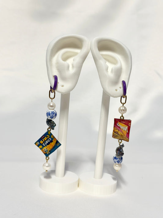 Cheez Curls and Nova Pearl Hoop Dangling Earrings