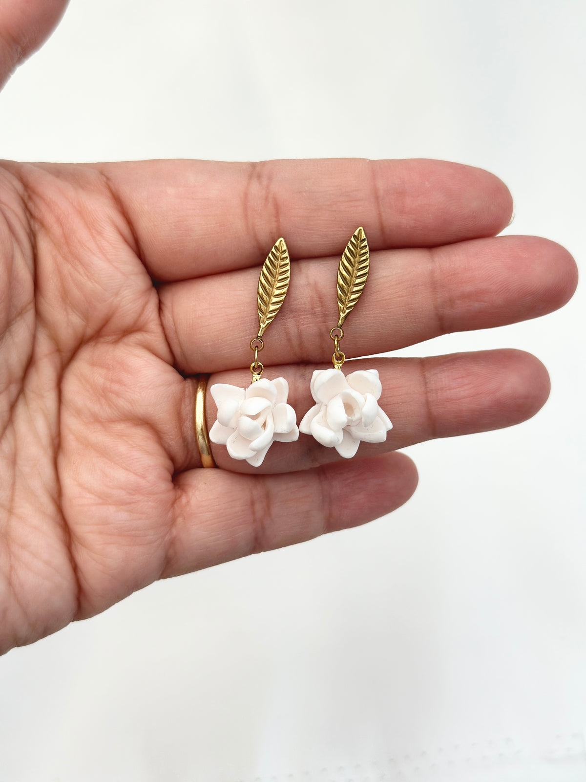 Sampaguita Single Leaf Drop Stud