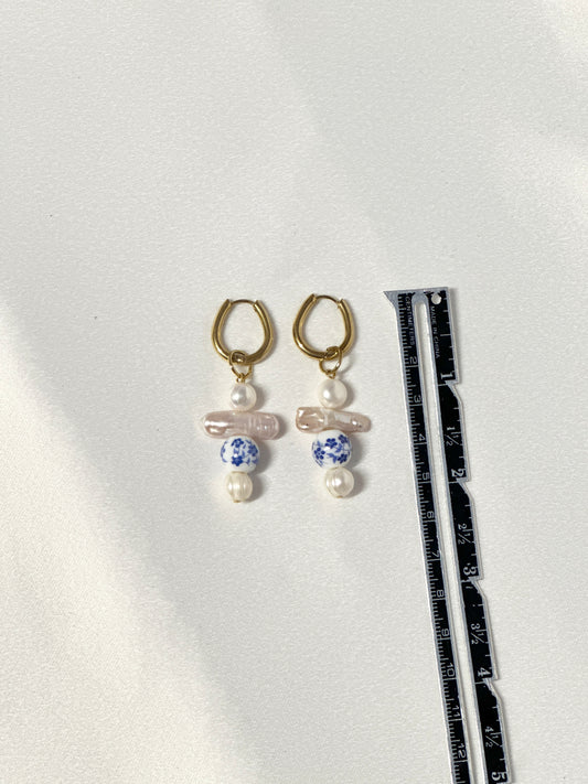 Porcelain, Baroque Pearls Hoop Drop Earrings