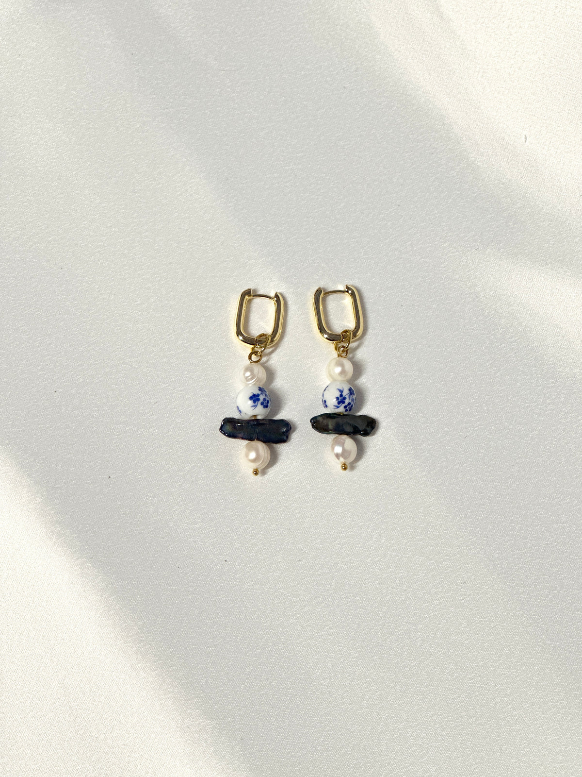 Porcelain, Baroque Pearls Hoop Drop Earrings