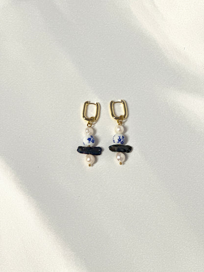 Porcelain, Baroque Pearls Hoop Drop Earrings