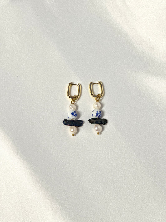 Porcelain, Baroque Pearls Hoop Drop Earrings
