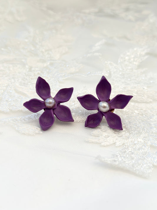 Ube Sampaguita With Pearl Centre Studs