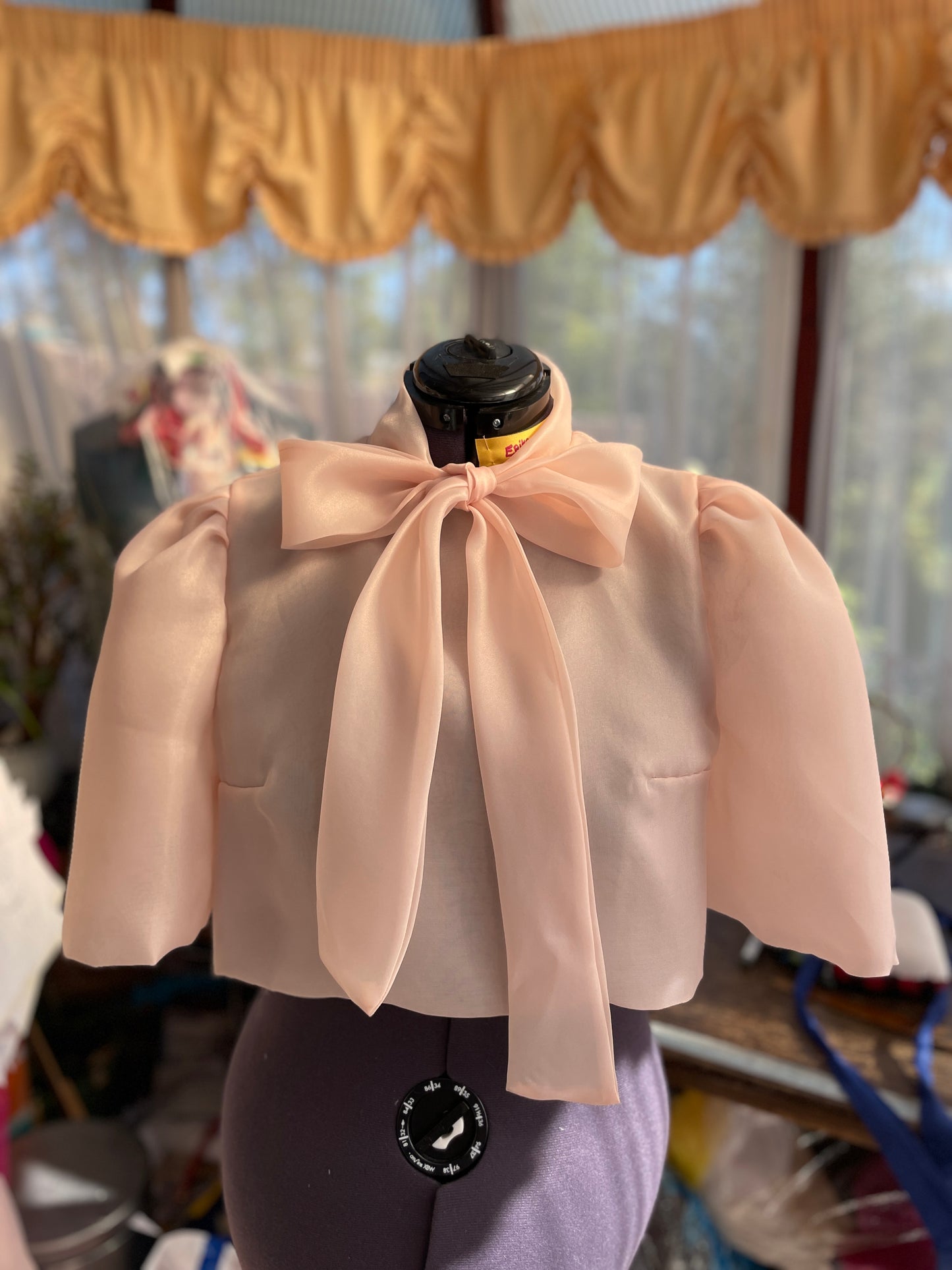 Mahiyain in Melon Pussy Bow buttoned back Filipiniana