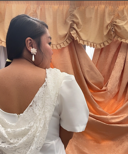 short wedding dress filipiniana coquette puffy sleeves veil hoodie