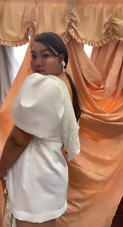 short wedding dress filipiniana coquette puffy sleeves veil hoodie