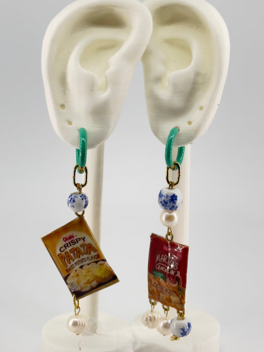 Patata Martys Pearl and Porcelain Mismatched Hoop Earrings