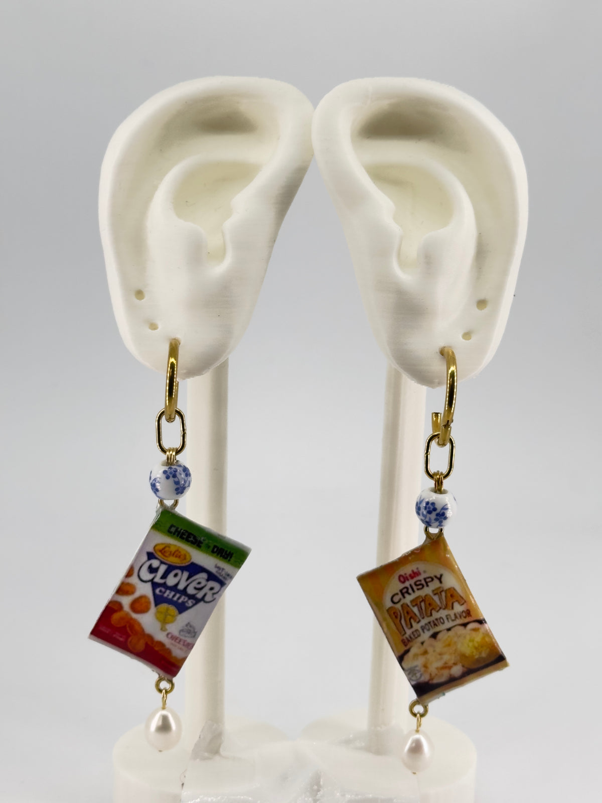 Clover Patata Pearl and Porcelain Drop Hoop Earrings