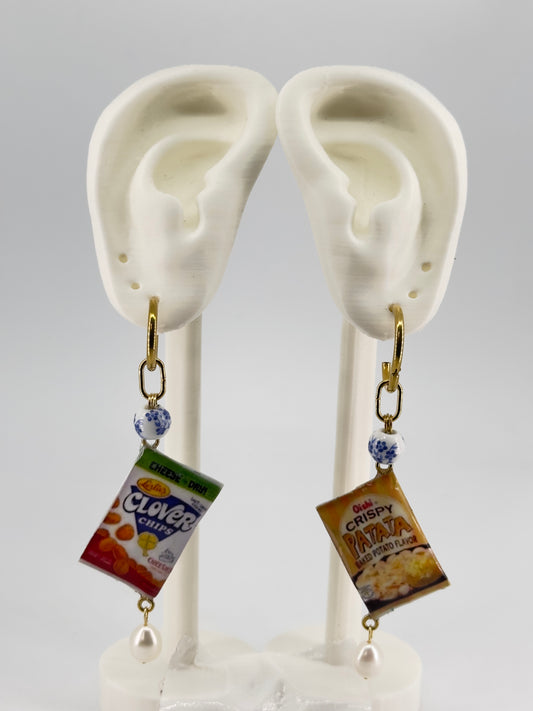 Clover Patata Pearl and Porcelain Drop Hoop Earrings