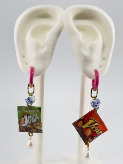 Mang Juan V Cut Pearl and Porcelain Drop Hoop Earrings
