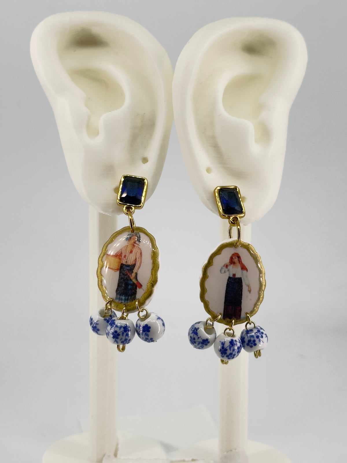 Mga Ale Rhinestone and Porcelain Drop Earrings