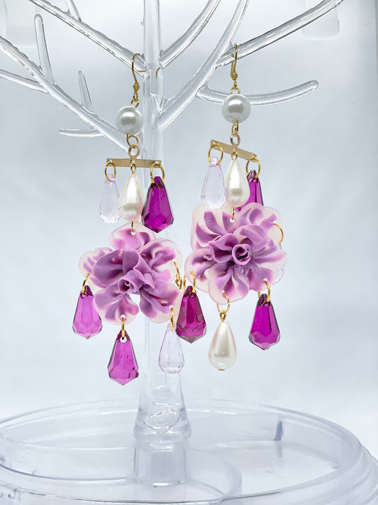 Chandelier Flower and Pearls Earrings